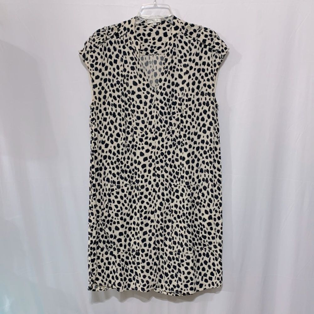 MADEWELL dress Vneck Leopard print sleeveless pockets curved hemline women sz M